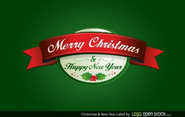 christmas and new year label over green background