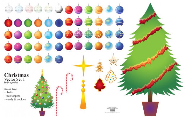 Christmas elements tree set about Holiday balls star