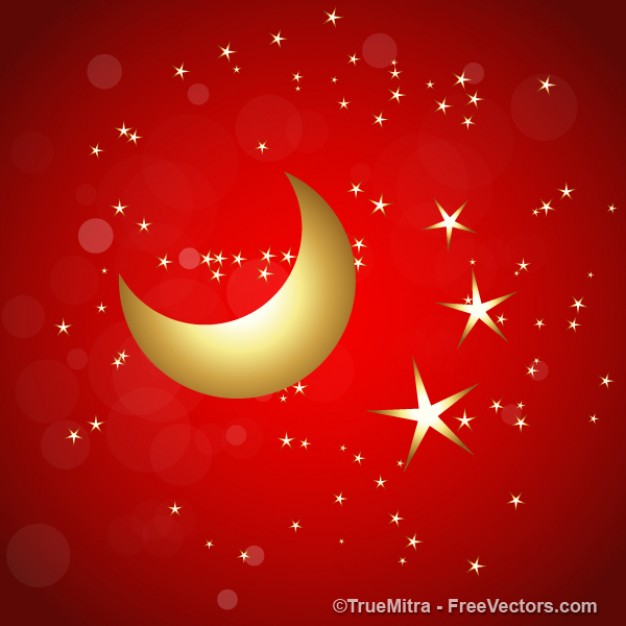 Christmas golden Do it yourself stars with the moon on red background about Christmas holiday