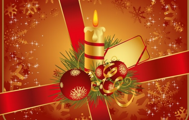 Christmas Greeting card design about holiday Christmas ribbon ball candle