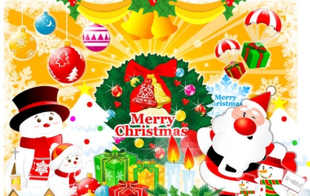 Christmas new Santa Claus year gifts about Christmas tree snowman Holidays