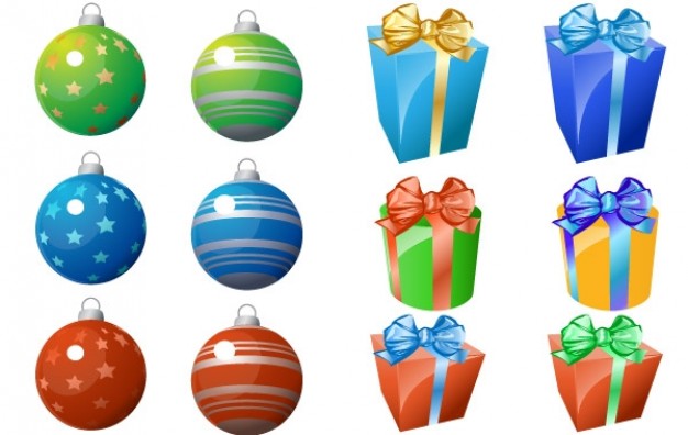 Christmas ornament and gift icons about holiday Christmas ornament