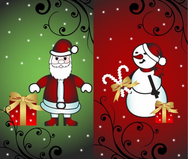 Christmas Santa Claus card with santa and snowman illustration about Holiday card