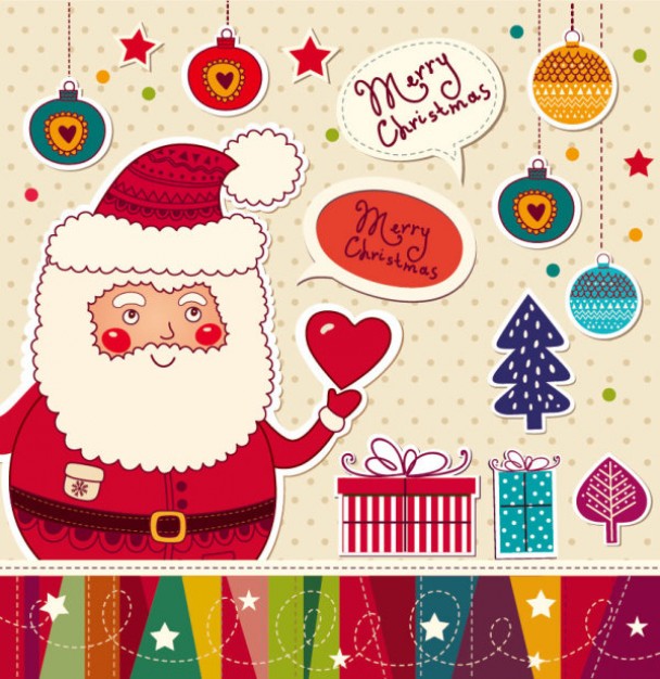 Christmas Santa Claus cartoon stickers background material about holiday Christmas elements like tre