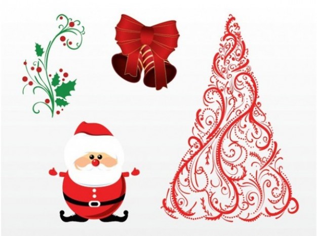 Christmas Santa Claus santa elements set bell bow about Christmas tree Holiday