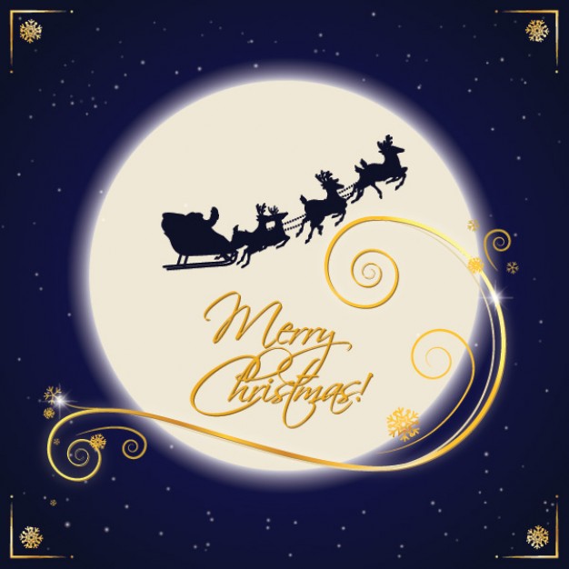 Christmas santa Claus sleigh moonlight about Holiday North Pole