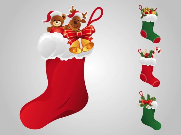 Christmas santa Claus toys in stockings about Holidays Shopping