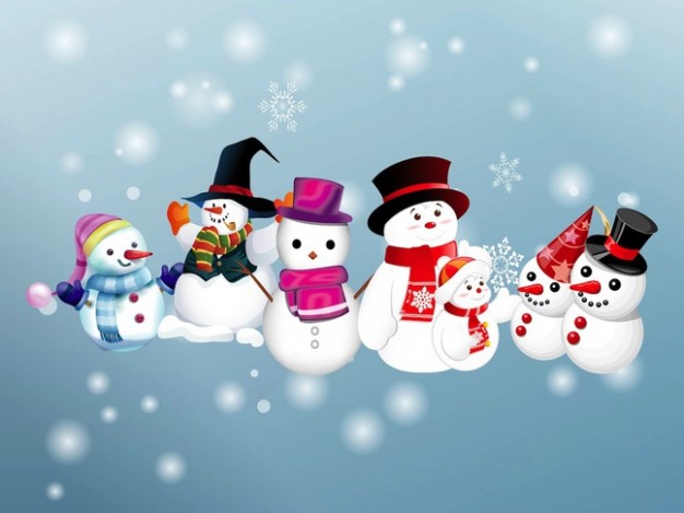 Christmas smiling Snowman families about Snow Holiday theme