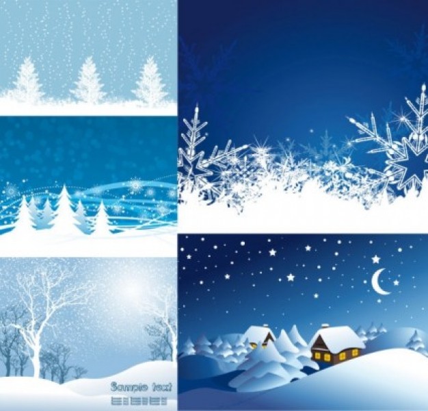 christmas snow landscapes with snow tree and house moon