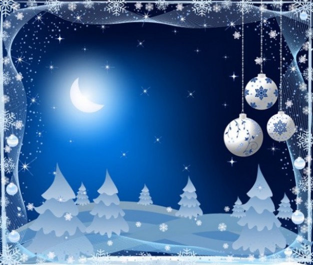 Christmas Snowflake ornamental moon balls trees background pack about Holiday landscape