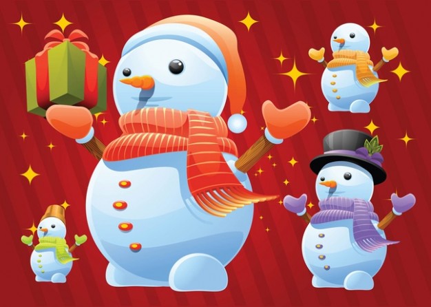 Christmas snowman vectors about Christmas gift star red background