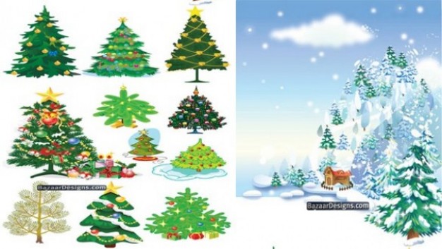 Christmas tree and snow landscape about Santa Claus scene