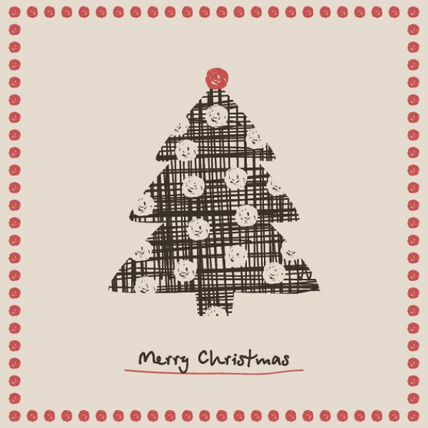 christmas tree card graphic with red dots border