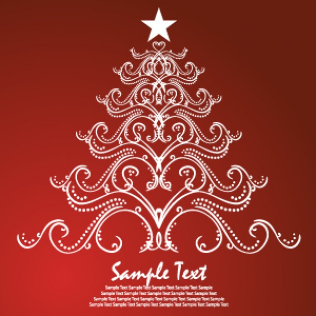 christmas tree card illustration with Christmas tree made of swirls