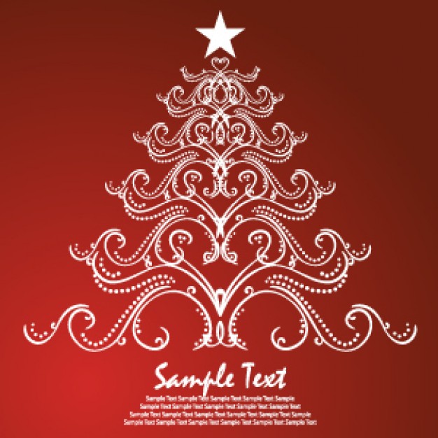 christmas tree card illustration with Christmas tree made of swirls