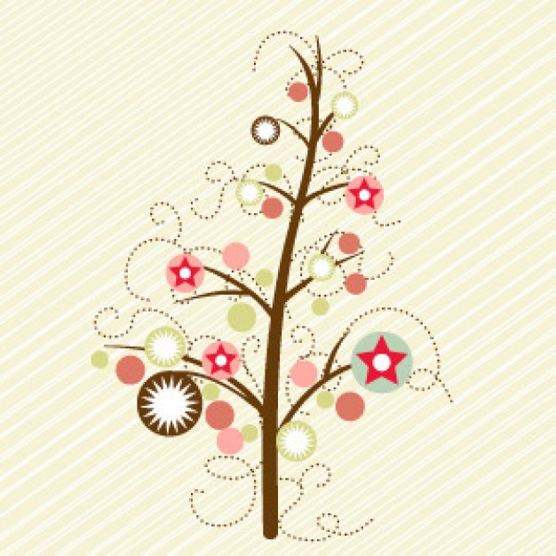 Christmas tree leafless with dotted curls and circles with earth background