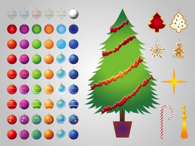 christmas tree ornaments and ball candle etc elements