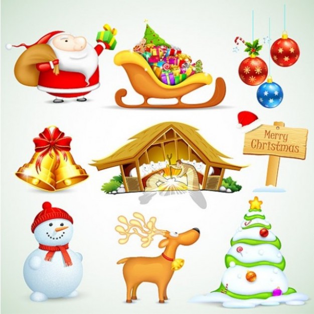 Christmas tree stlyish design elements set about Santa Claus deer snowman ball Horticulture