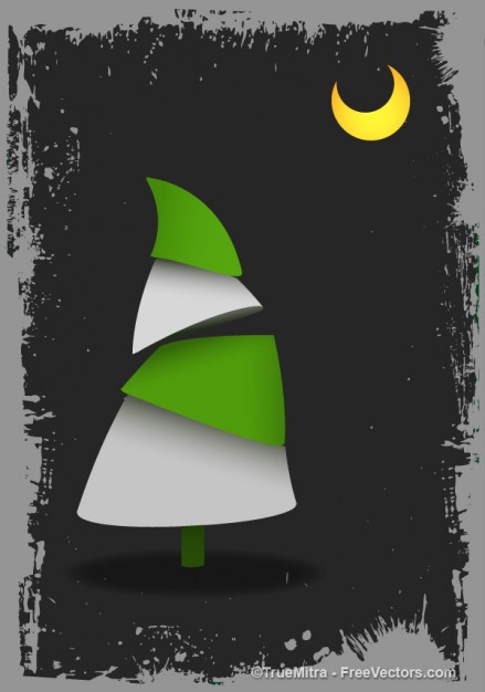 Christmas tree with moon grunge ship background set about Holidays Tree