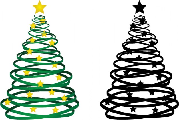 christmas trees made with ribbons of doodle style