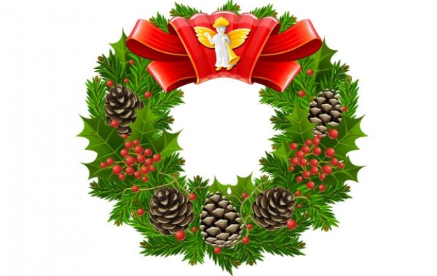 Christmas wreath about Holiday Conifer cone with pinecone ribbon