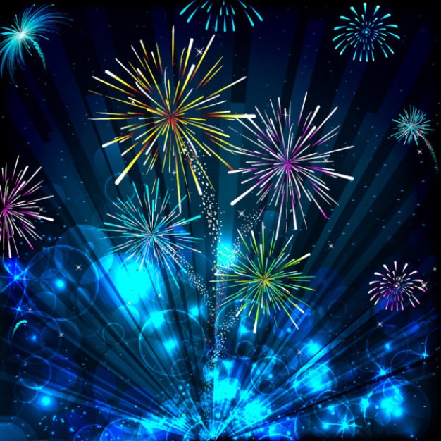 colorful halo background material with fireworks and blue radiant