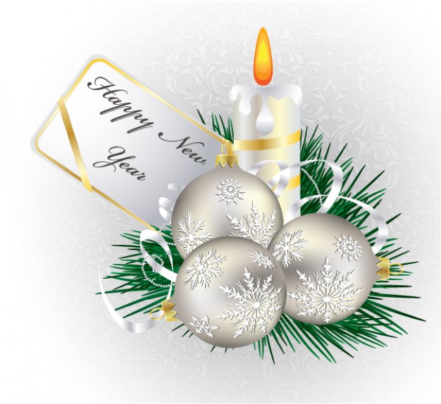 december christmas greeting card with candle and ball