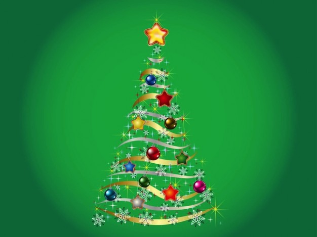 decorative christmas tree with gold star and ribbons