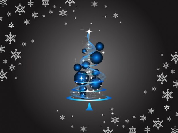 decorative festive christmas tree and blue balls snowflakes
