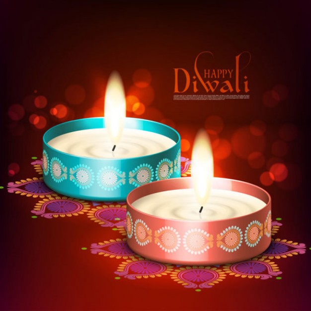 Diwali two India candles in a bowls about Gift vintage style
