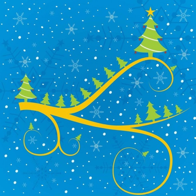 dreaming christmas tree greeting card with snowflakes and blue background