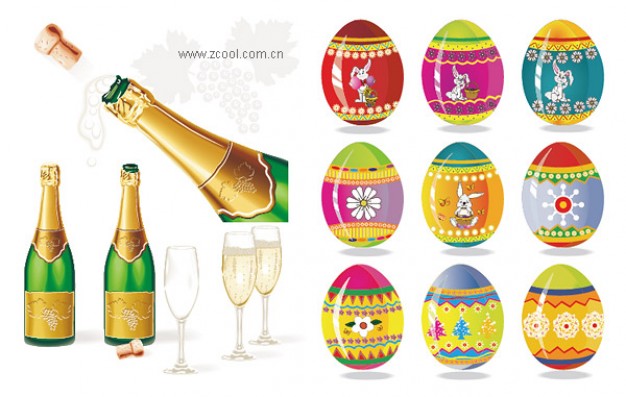 Easter of Champagne and easter eggs about Easter Bunny Sparkling wine