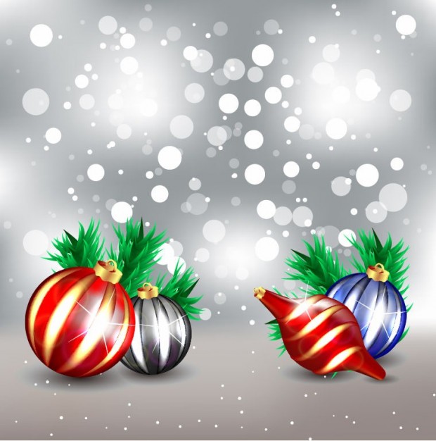 frosty christmas design graphic with colorful balls