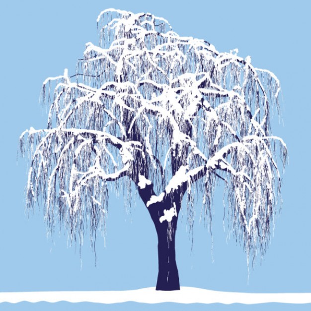 frozen tree without leaves over light blue background
