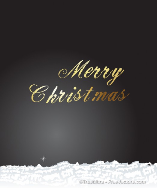 golden christmas card with snow and dark grey background