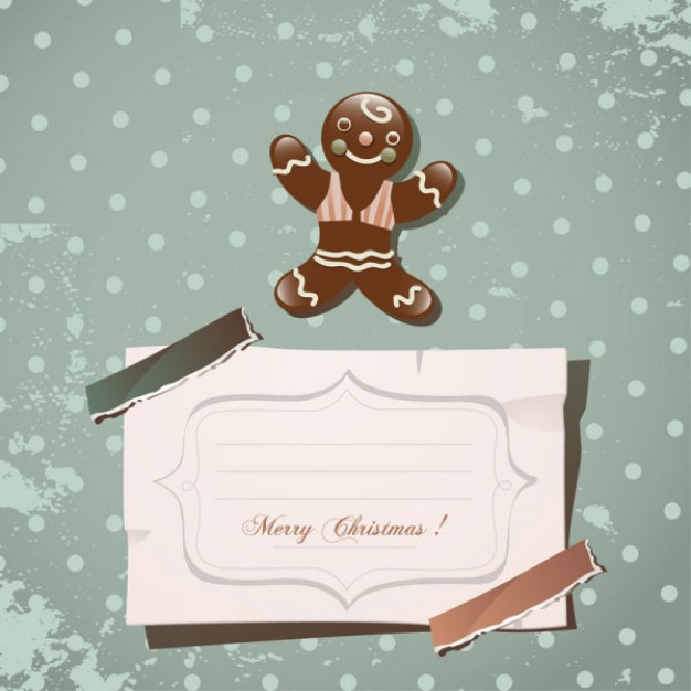 Granny Smith ginger Christmas cookie bear above a paper attached to dotted background