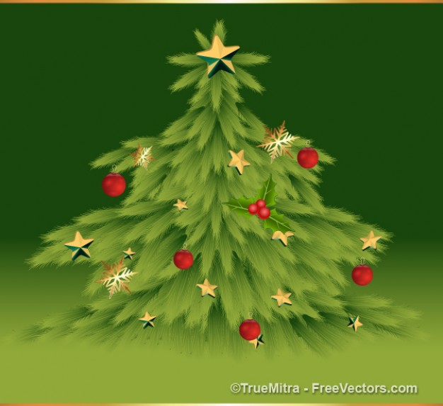 green pine tree with bubbles and stars and green background