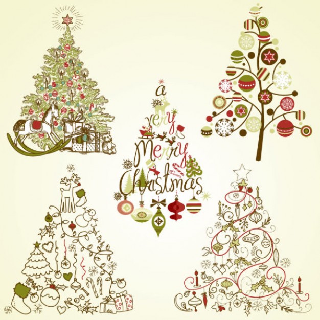 green yellow Greeting card elegant Christmas tree illustrator material about Shopping Stationery