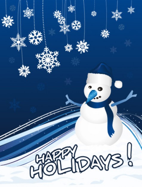 Greeting card snowman Christmas greeting card about blue background Christmas elements