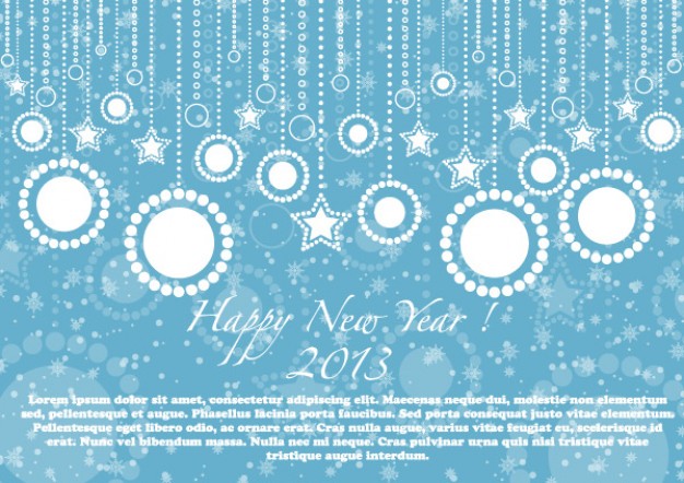 happy new year blue card illustration with snow dots and blue background