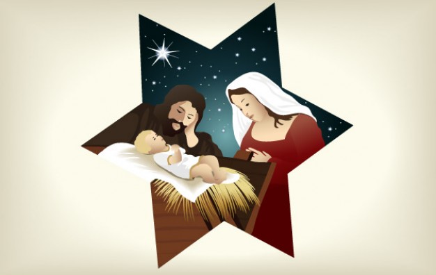 Jesus mary Christmas joseph and jesus inside of a star about God Saint Joseph