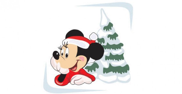 micky with santa hat over xmas tree background