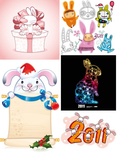 Rabbit Pets in different backgrounds and styles about new year style