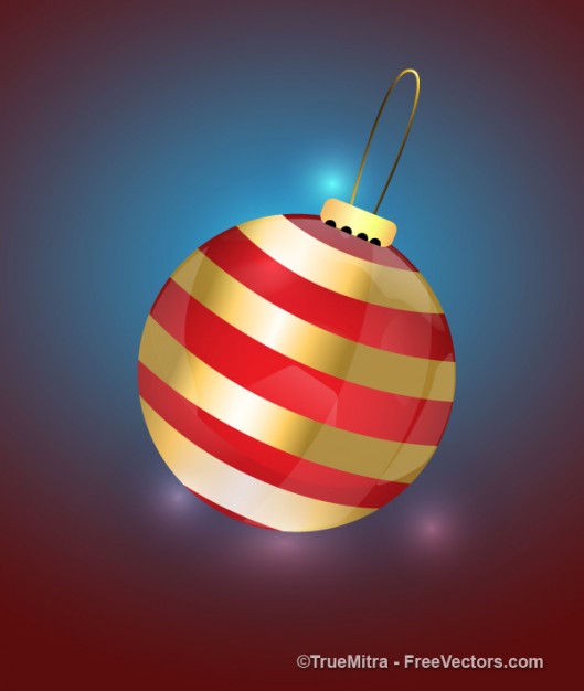 red and golden christmas bal with light and blue backgroundl