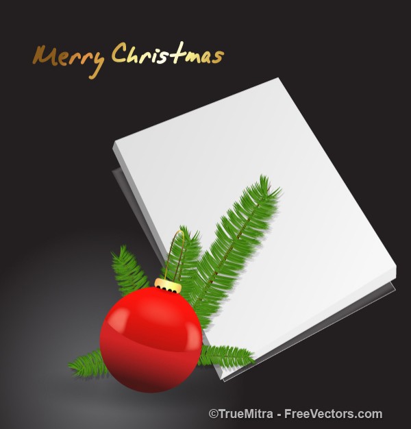 red ball christmas and a blank card with dark grey background