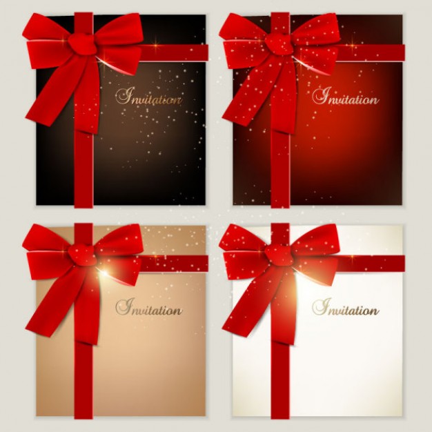 Ribbon four Business colors cards with red ribbons about Consumer Goods and Services Christmas