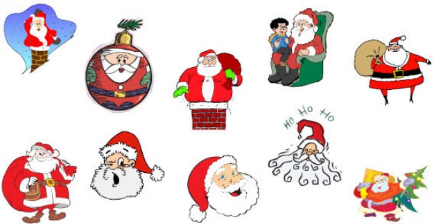 santa characters with red clothing package