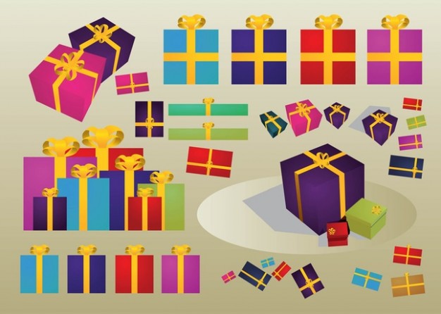 Santa Claus presents Christmas vectors set about Holidays gift box