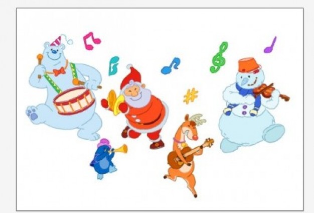 Santa Claus santa Christmas and bears playing instruments about Holidays snowman