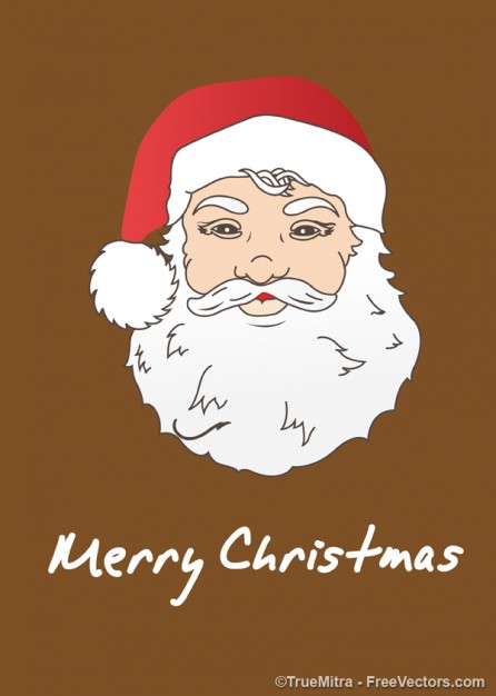 santa face cartoon illustration with brown background